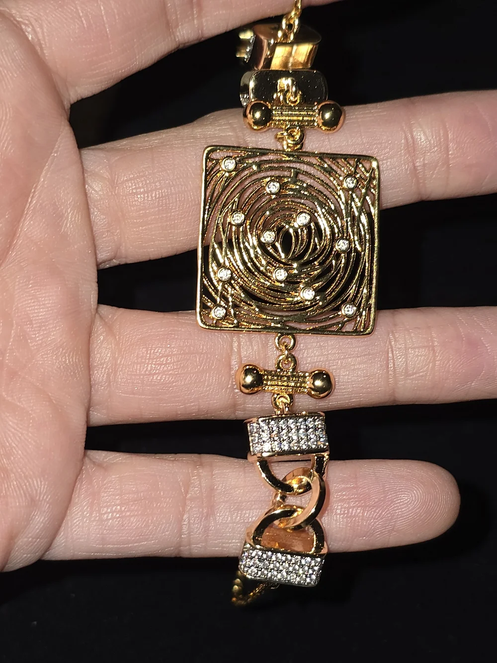 22kgp Dubai Jewelry Gold Tone Geometric Square Charm Bracelet - Women's Jewelry